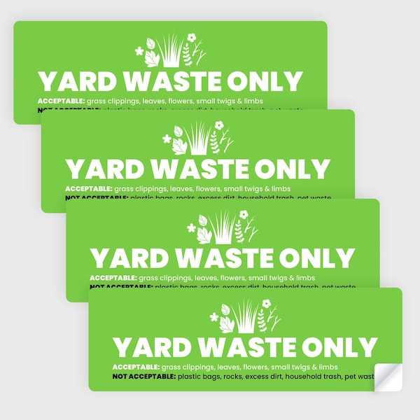 Yard Waste Sticker for Trash Bins, with Helpful Reminders, Outdoor, Hvy-Dty, 6''x2'', 20PK